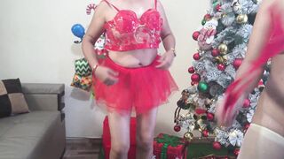 The best Christmas threesome - Two horny stepdaughters celebrate Christmas by fucking their perverted stepfather for Christmas presents - 4 image