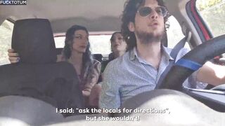 Stranded Lesbian Hitchhikers Share My Cock - DOUBLE BJ - Outdoor Standing Fuck - outdoor - double blowjob - ENGLISH SUBTITLES - 2 image