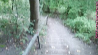 Walk in pantyhose on the forest mountain