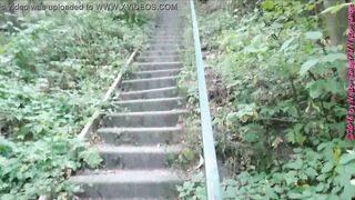 Walk in pantyhose on the forest mountain