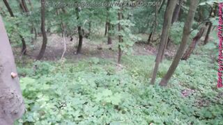 Walk in pantyhose on the forest mountain