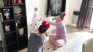 Skinny Twink Destroyes my Ass while my BF Cums on my Face