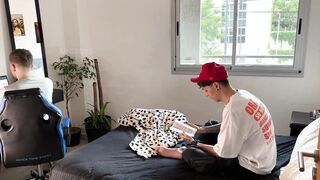 Tight Anal Riding on Huge Step-Bro's Cock while Cuckold Spies on Us [4k Threesome] - 1 image
