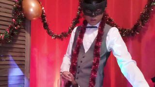 Happy New Year! The cute French-Asian twink Jon Arteen jerks off, ejaculates into a glass, and drinks his own semen