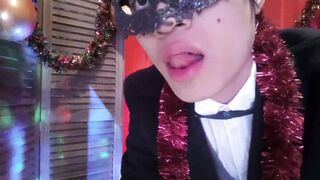 Happy New Year! The cute French-Asian twink Jon Arteen jerks off, ejaculates into a glass, and drinks his own semen