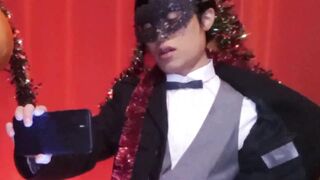 Happy New Year! The cute French-Asian twink Jon Arteen jerks off, ejaculates into a glass, and drinks his own semen