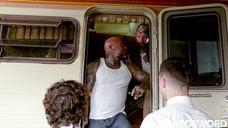 Ryan Sebastian and Greyson Myles take turns on bareback deepthroating and ass play