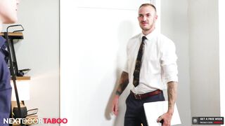 Stepson gets pounded by his boss's hairy twat while boss watches in lustful reverse - 2 image