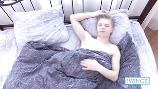 Watch skinny blonde teen Twink James T cum hard while rubbing his big hard cock and getting a mouthful of cum - 1 image