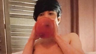 Jon Arteen explodes a balloon with his sweet Valentine's present