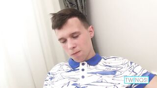 Watch Aaron A, the kinky twink, enjoy getting barefoot and fingering his huge white cock - 5 image