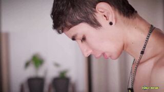 Skinny twink Stian Jara takes on a massive dick and swallows a load of jizz - 14 image