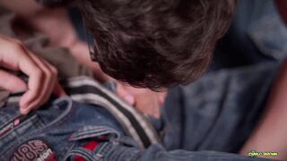 Skinny twink Stian Jara takes on a massive dick and swallows a load of jizz