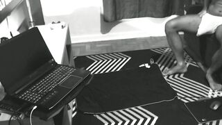 Watch this kinky ginger twink her monster cock while getting her tight pussy pounded