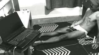 Watch this kinky ginger twink her monster cock while getting her tight pussy pounded