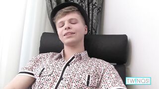 Watch James T jerk off his cock until he cums hard with his skinny teen body