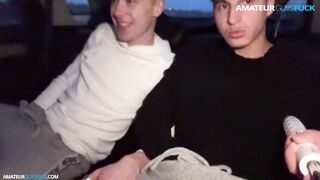 Young dudes in a car blowjob each other before clubbing - 1 image