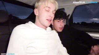 Young dudes in a car blowjob each other before clubbing