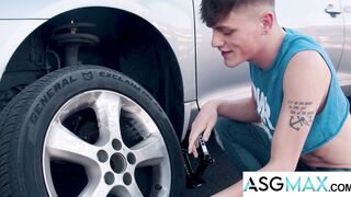 Watch this skinny twink get her tight pussy pounded bareback in Roadside Breakdown - 2 image