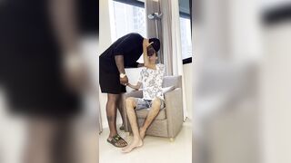 Young twink gets a lesson in BBC deep throat with a big black cock - 1 image