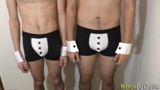 Watch this Asian twink finger and suck on her teen's ass while he watches in awe