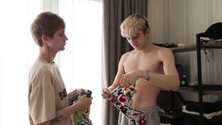 Two rough dicks take turns pounding a cute twink's tight ass and face with spit in the face - 3 image