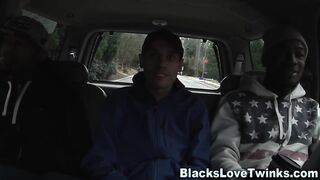 Cody Jameson's Ebony twink takes a rough interracial facial from two guys - 4 image