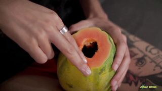 Watch this Asian twink get her tight pussy drilled by a juicy Papaya and take a cumload - 2 image