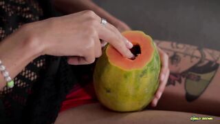 Watch this Asian twink get her tight pussy drilled by a juicy Papaya and take a cumload - 3 image