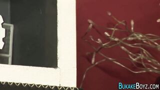 Watch this Latin twink get face spunked and take a huge load on his big cock