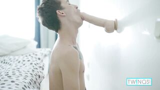Inked Twink Cutie Noah A enjoys playing with her butt toy & gives a handjob