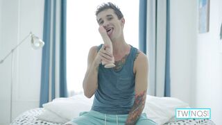 Inked Twink Cutie Noah A enjoys playing with her butt toy & gives a handjob