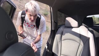 Busty GF and I picked up a cute teen and slammed him in the car with our big cocks - 3 image