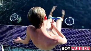 Blonde twink Tyler Thayer jerking his cock near the pool - 9 image