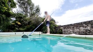 Twink Pool Boy Enjoys His Job And Jerks His Huge Uncut Cock By The Pool - 4 image