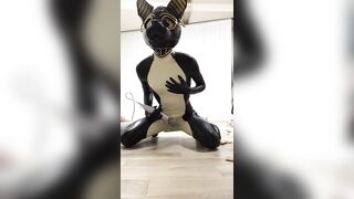 Rubber bastet cum in his latex catsuit with magic wand - 13 image