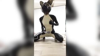 Rubber bastet cum in his latex catsuit with magic wand - 15 image