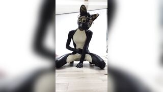 Rubber bastet cum in his latex catsuit with magic wand - 7 image