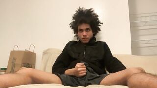 Kinky hair Hispanic teen touches himself and masturbates - 2 image