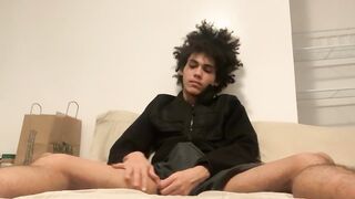 Kinky hair Hispanic teen touches himself and masturbates - 4 image