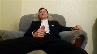 After working in the office, the guy jerks off his cock and ends up in an office suit - 10 image