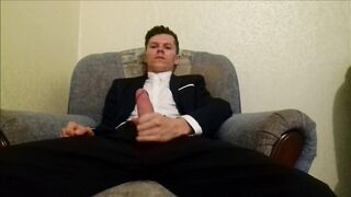 After working in the office, the guy jerks off his cock and ends up in an office suit - 11 image