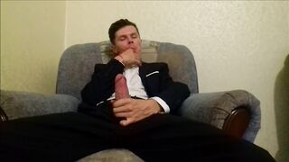 After working in the office, the guy jerks off his cock and ends up in an office suit - 12 image