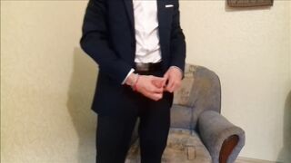 After working in the office, the guy jerks off his cock and ends up in an office suit - 3 image