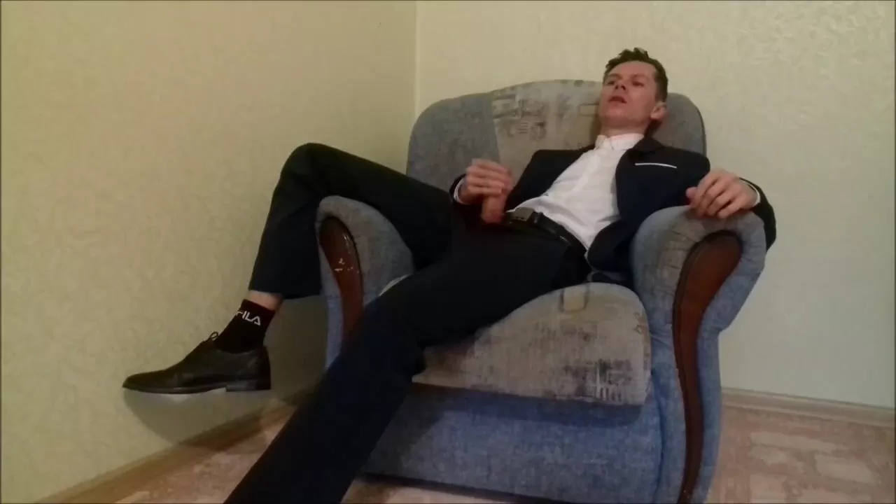 After working in the office, the guy jerks off his cock and ends up in an  office suit watch online