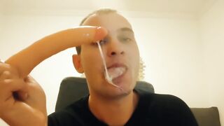 A young guy fucks himself hard in the throat and ass with a dildo - 7 image