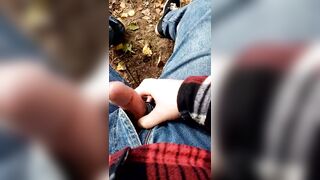Chubby guy masturbates in the woods, a week of abstinence. Lots of sperm - 3 image