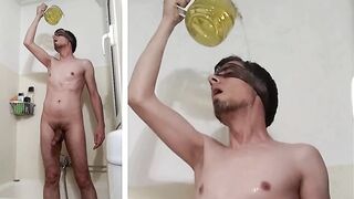 pissing in a jar to shower with my piss. golden shower - 11 image
