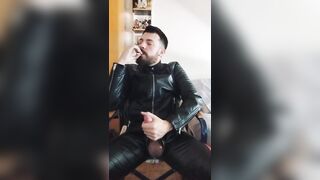 Smoking leather men masturbate - 10 image