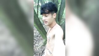 Twink is walking naked in the forest and jerking - 4 image